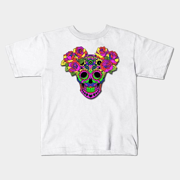 skull with roses Kids T-Shirt by Sonia Jones Emporrium of unique designs 